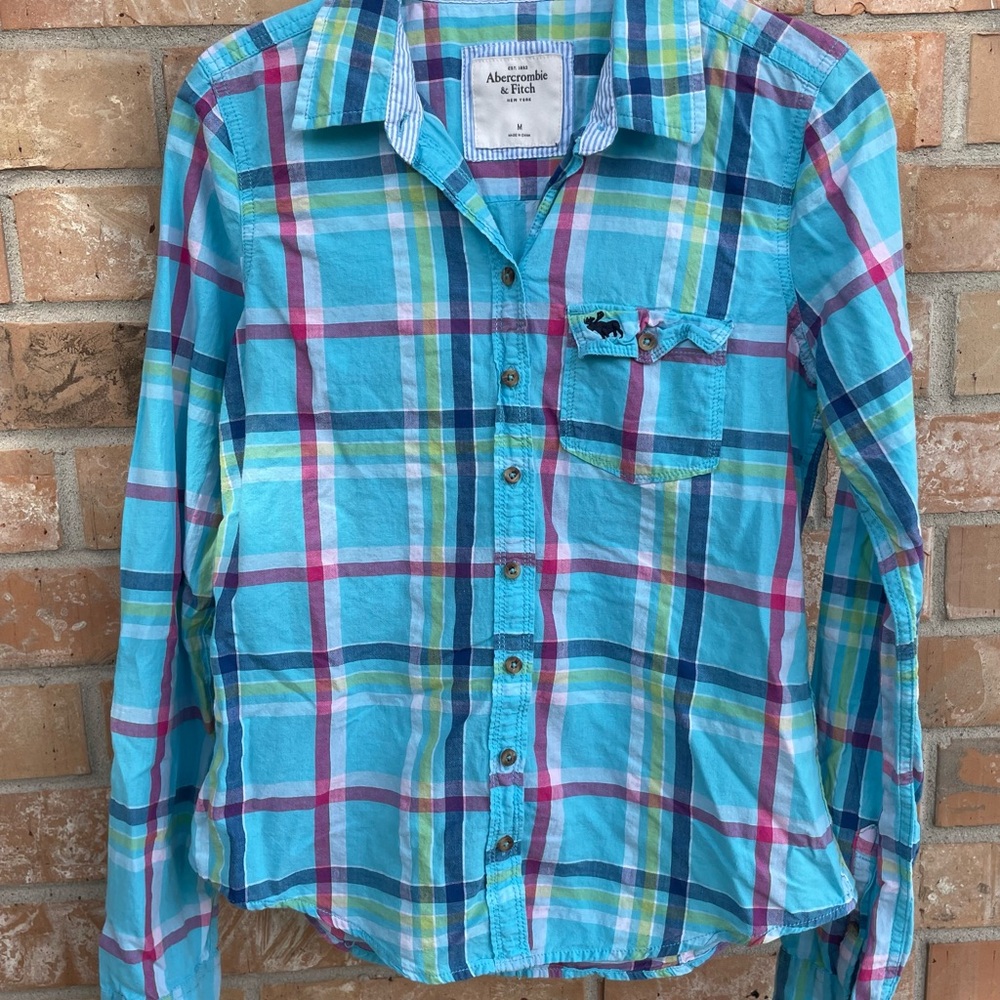 Abercrombie & Fitch Blue and Pink Plaid Shirt
